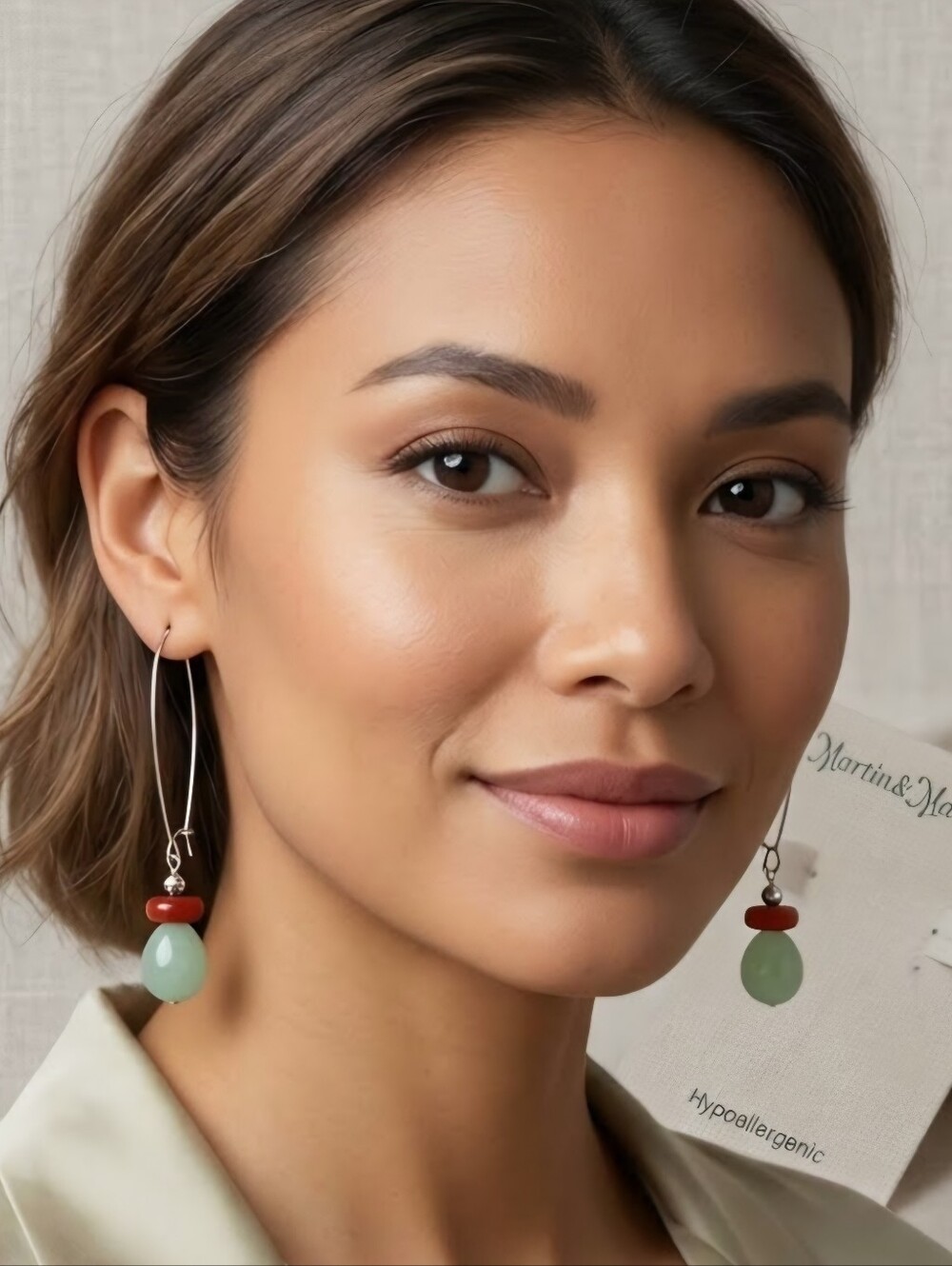 Handcrafted Silver Earrings - Green Aventurine & Koa Wood - Made in Hawaii Eco